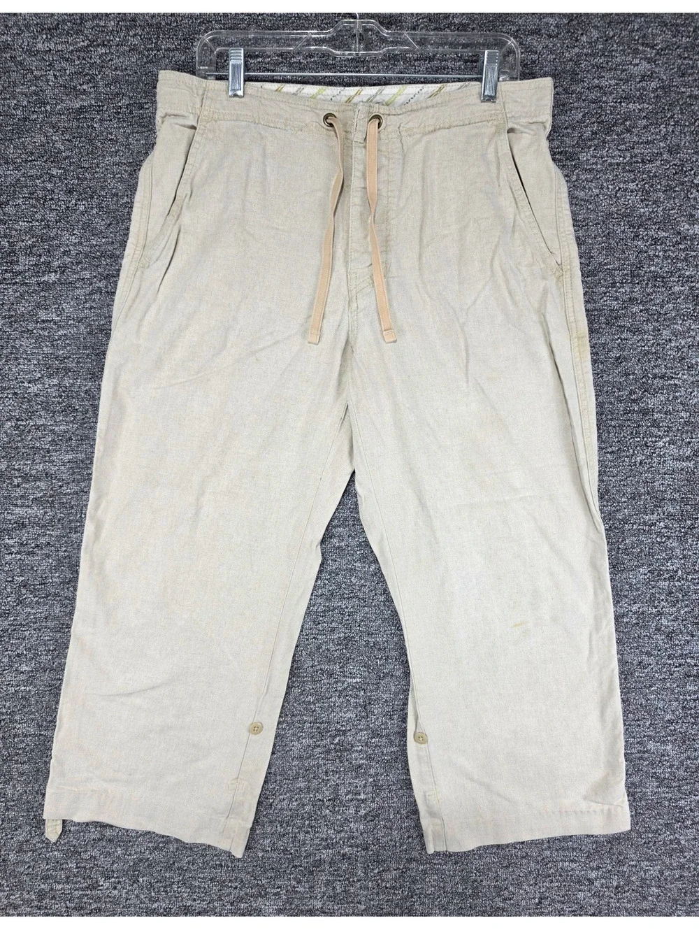 Express Men's Flat Front Straight Leg Beige Linen Cotton Drawstring Pants 34W